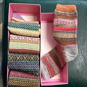 Colorful Patterned Women's Socks 9-11 Fair Isle Weave